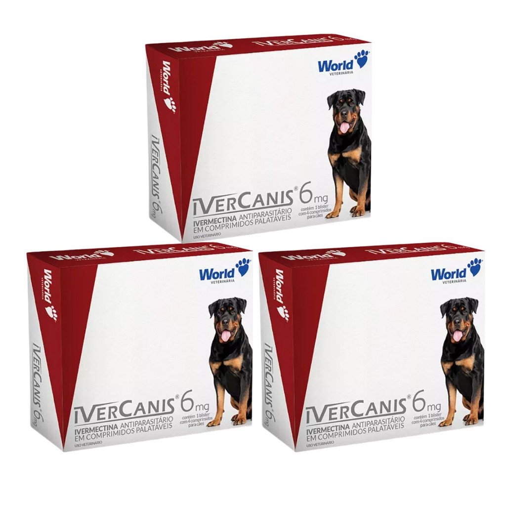 03 Ivercanis 6mg Ivermectina Cães 30kg 4 Comprimidos World em Oferta na Shopee