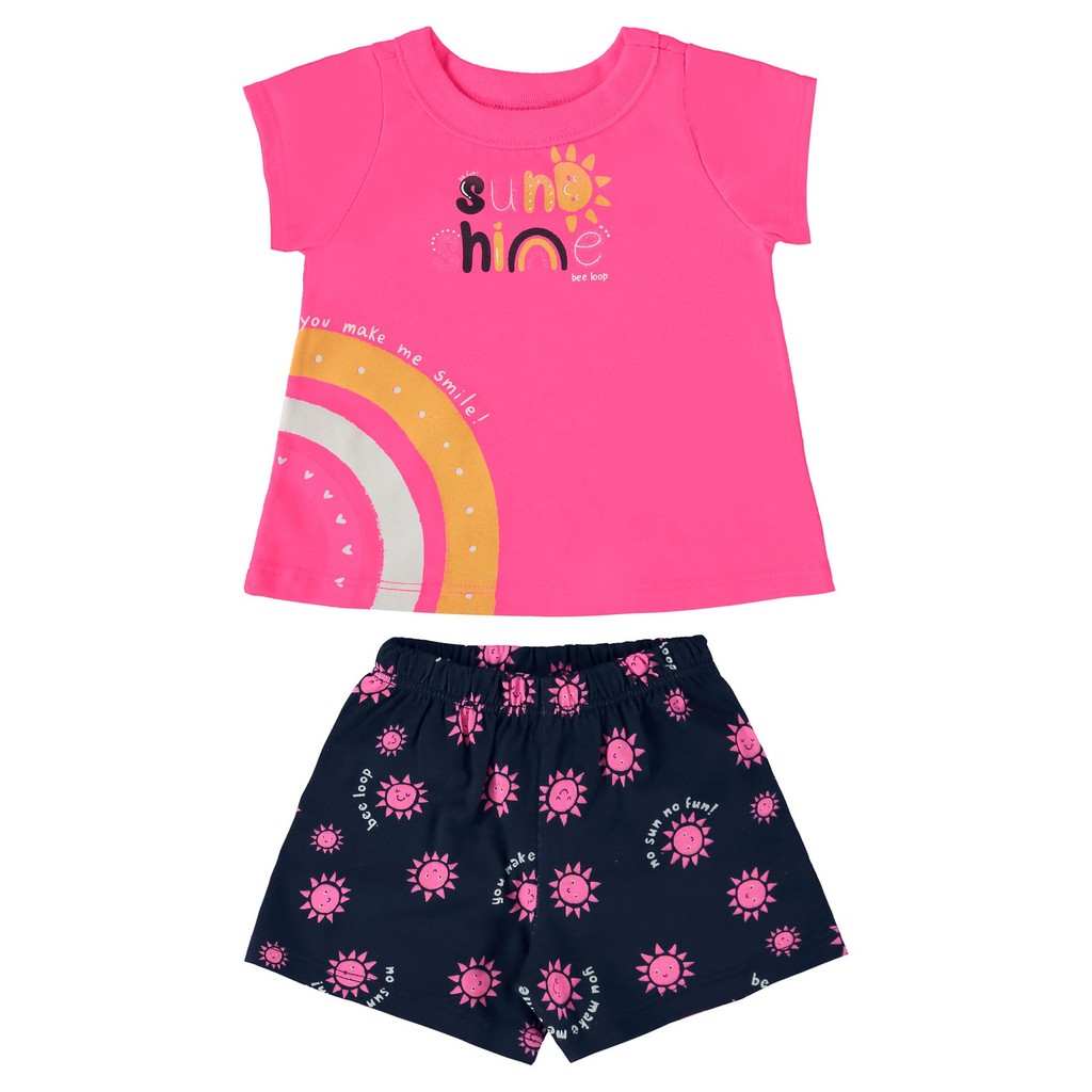 Conjunto com Blusa e Short em Meia Malha para Bebê Menina Bee Loop em Oferta na Shopee