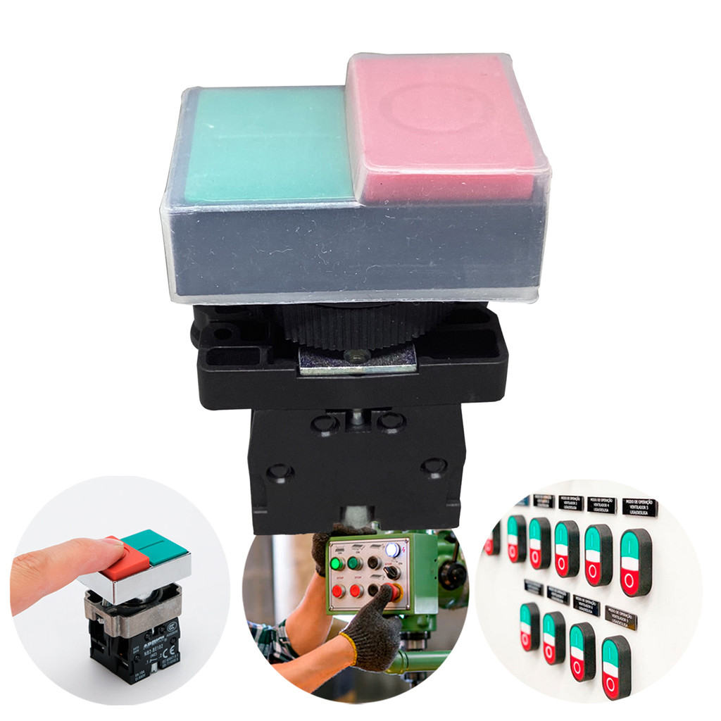 Kit Botao Comando Duplo S/ Iluminação Liga desliga Ressalto Pulsante Verde e Vermelho 1na+1nf + Capa