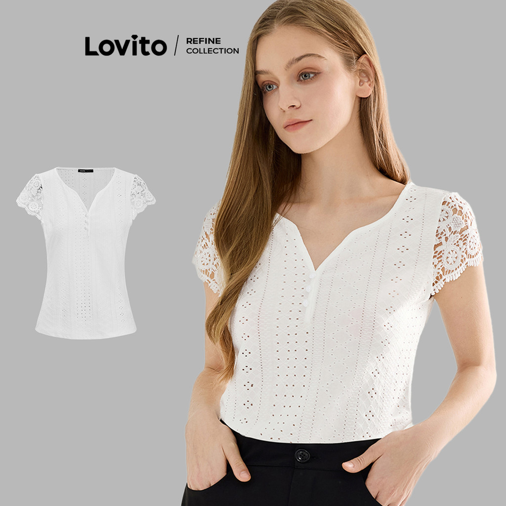 (Lovito Refine) Blusa Elegante Com Costura Em Tecido Liso Para Mulheres L119BR068