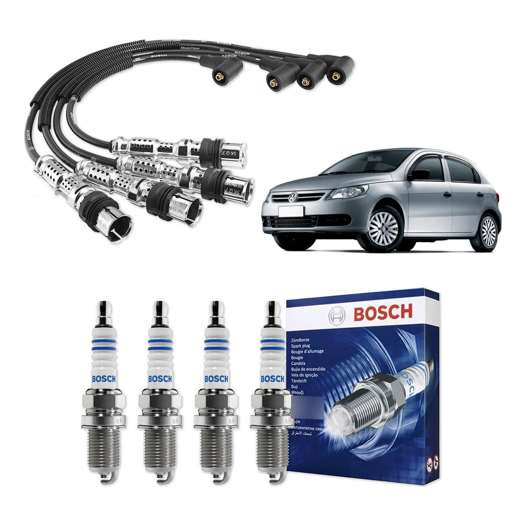 Kit Cabo E Vela de Ignição Original Bosch Volkswagen Gol G5 1.6 8V Total Flex 2008 A 2012
