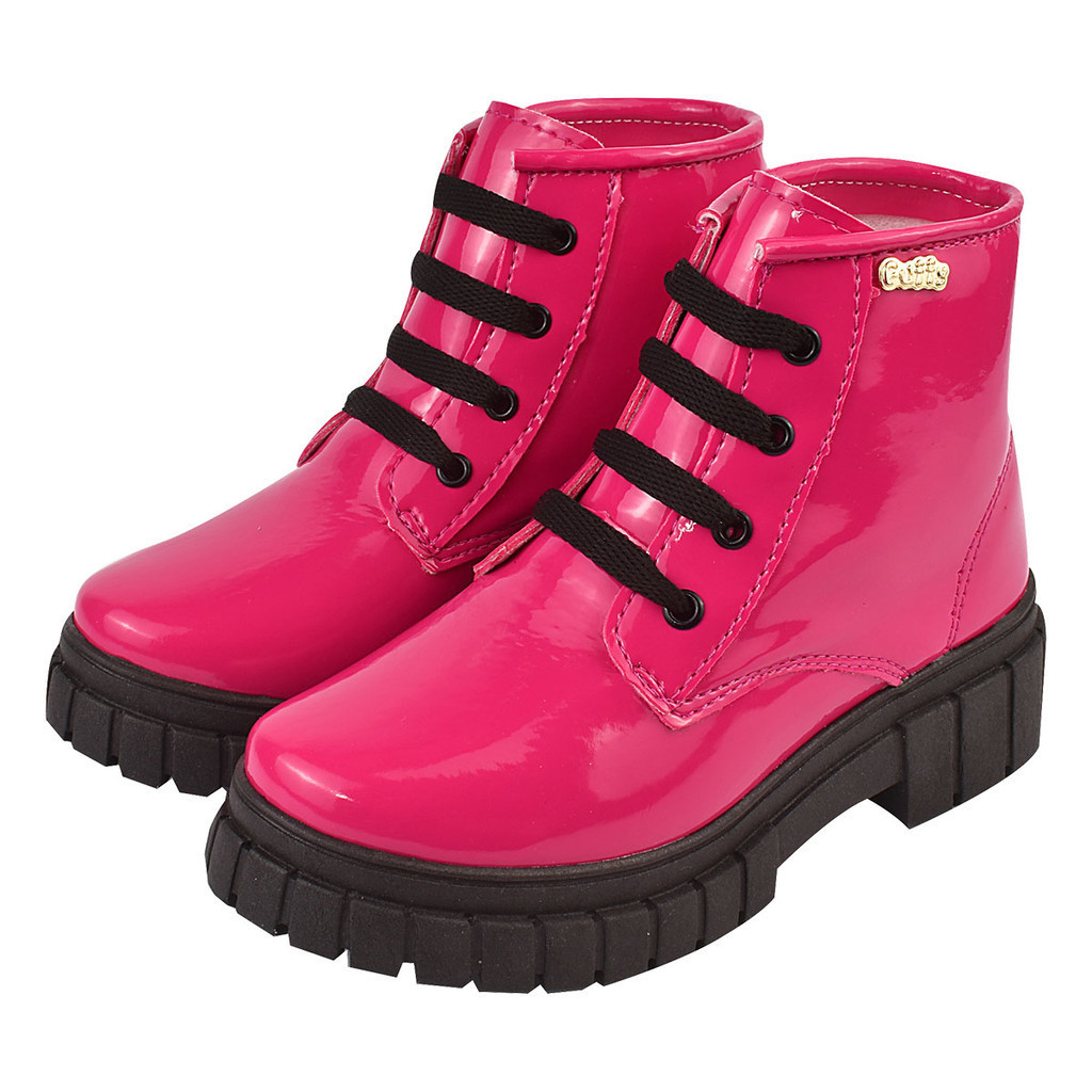 Bota Infantil blogueira Coturno Feminino Cano baixo Barato 28 ao 34 Verniz Pink