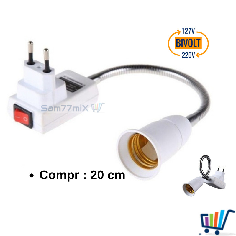 Soquete Flexível Para Lampada E27 Adaptador Extensão Com Tomada Bocal 20cm em Oferta na Shopee