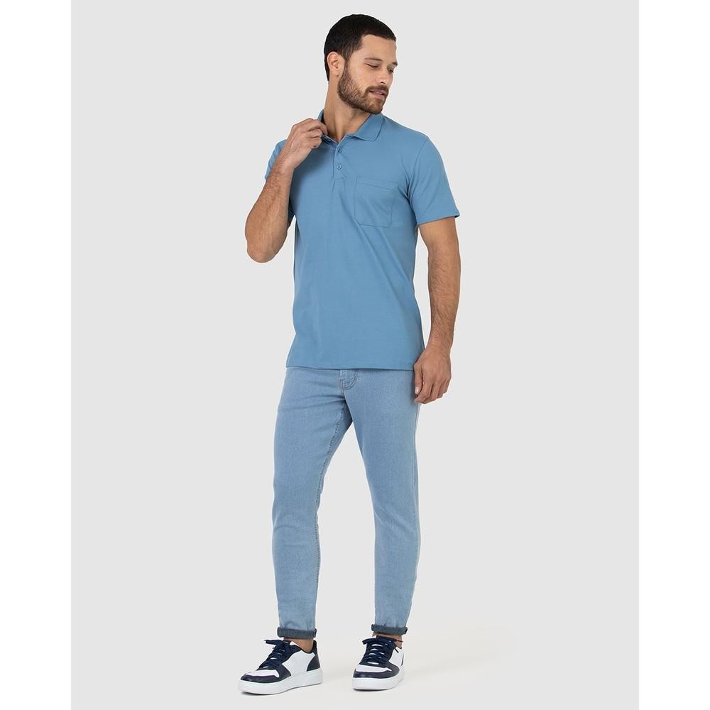 Camisa Polo Básica Masculina Gola Esporte E Bolso Piquet Stretch - Men Clothes