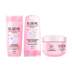 KIT ELSEVE GLYCOLIC GLOSS SHAMPOO + COND + MÁSCARA LORÉAL