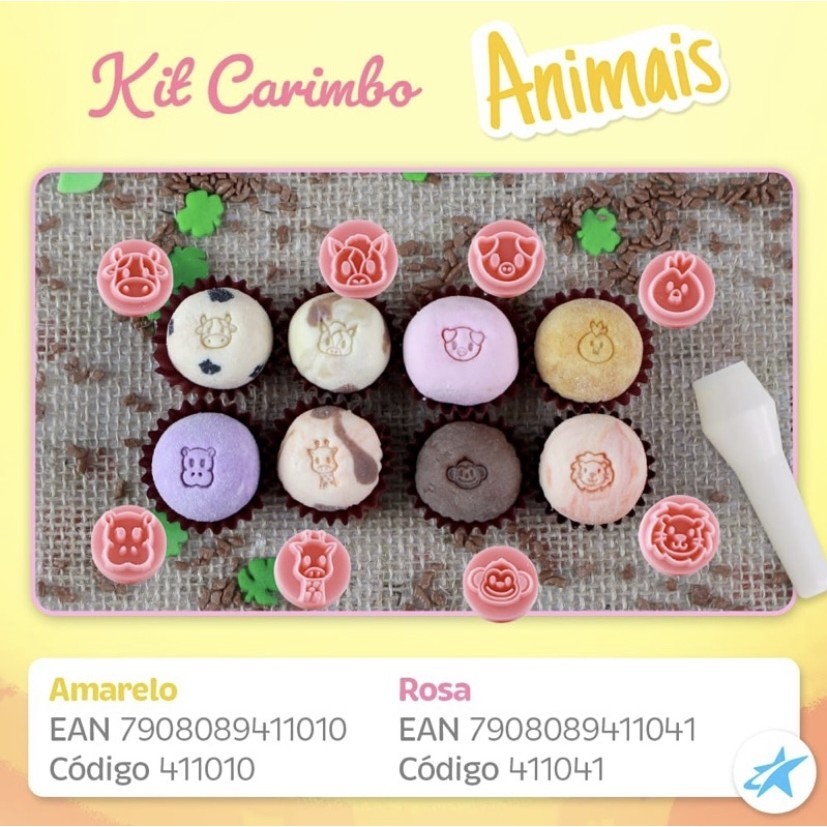 Kit Carimbos confeitaria Animais - 9 Peças - Cor Rosa (Blue Star)//