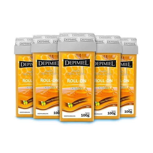 Kit 5 Unid Cera Depilatória Depimiel Roll-on Clássica 100g
