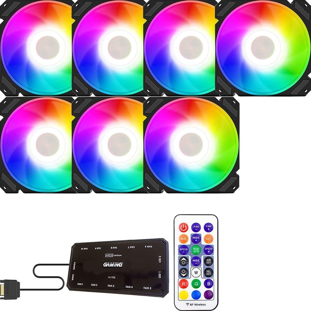 Kit 7 Cooler Fan 120mm Rgb Ventoinha + Controladora + Controle