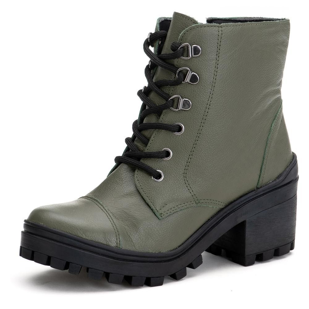 Bota Coturno Em Couro Feminina Sola Tratorada Cano Curto Lisa Design Versátil com Cadarço