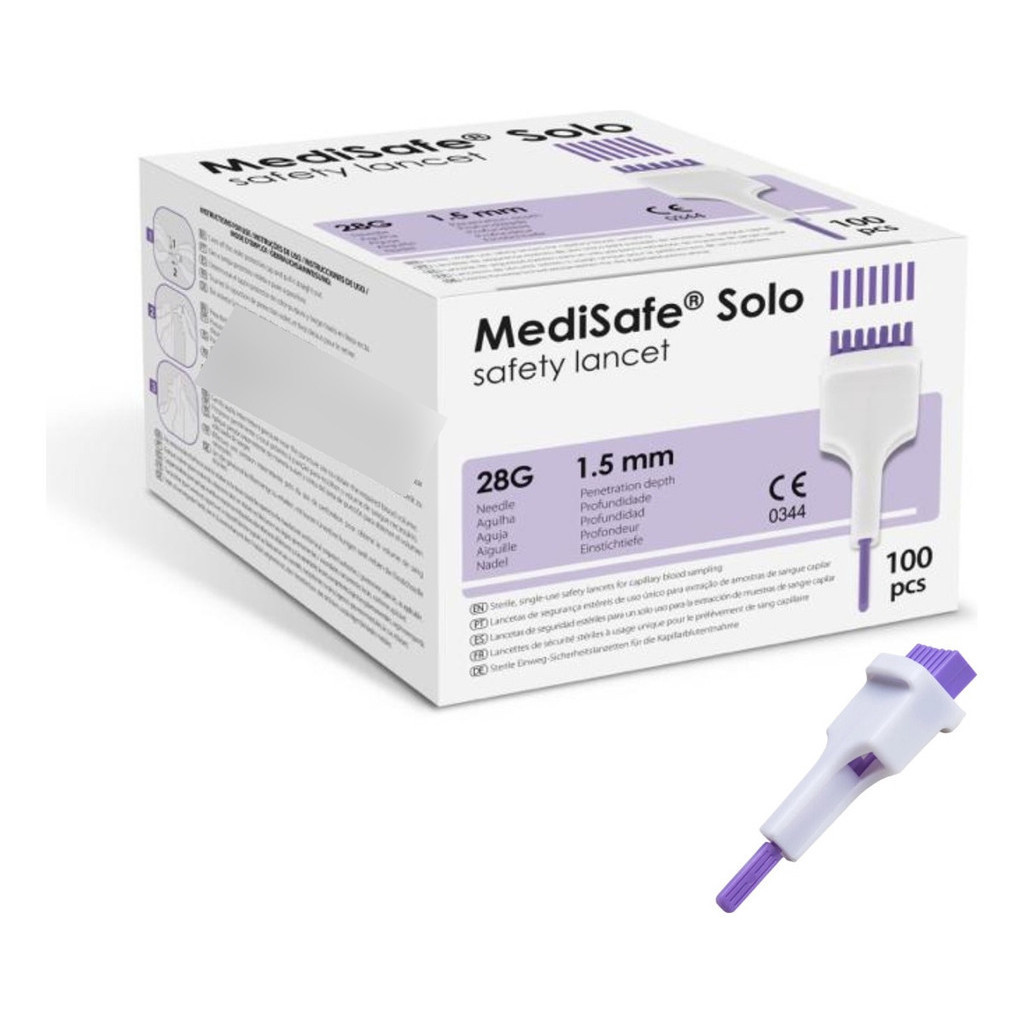 Lanceta De Segurança Medisafe 28g Roxa - Caixa Com 100 Uni