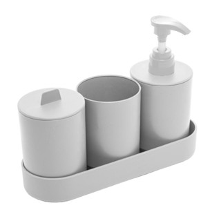 4 Peças para Banheiro Lyor de Bambu e PP Off-White