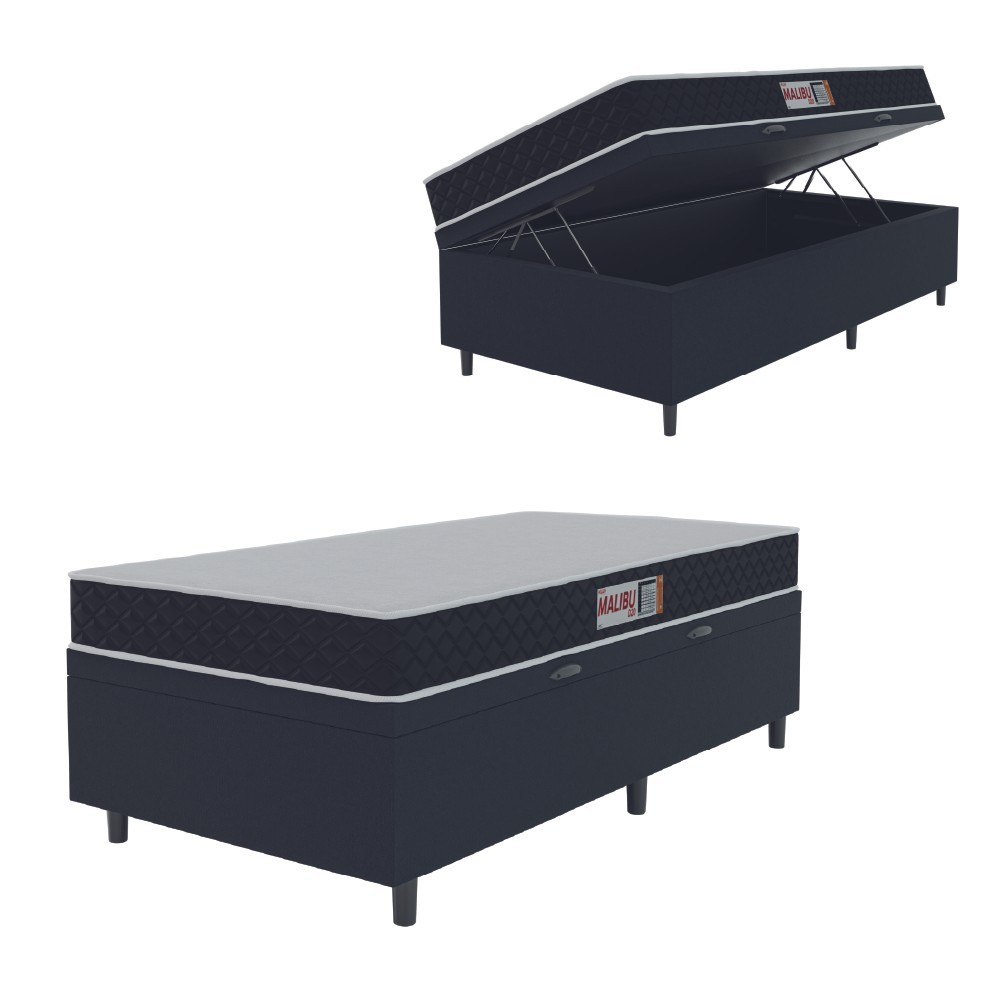 Cama Box Baú Colchão Solteiro Espuma D20 Malibu 78x188x53cm Preto / Branco Hellen em Oferta na Shopee