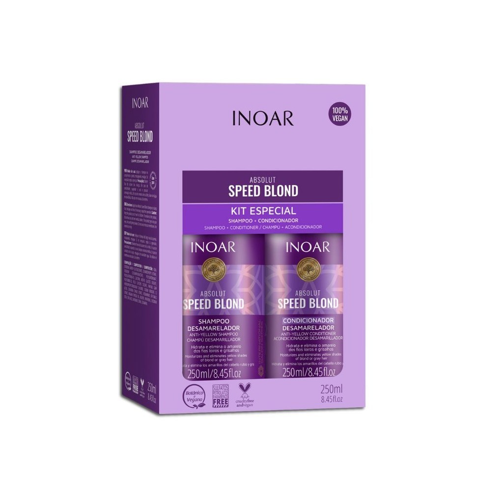 Inoar Kit Speed Blond Shampoo + Condicionador Desamarelador Matizador, Antiamarelado e Hidratação