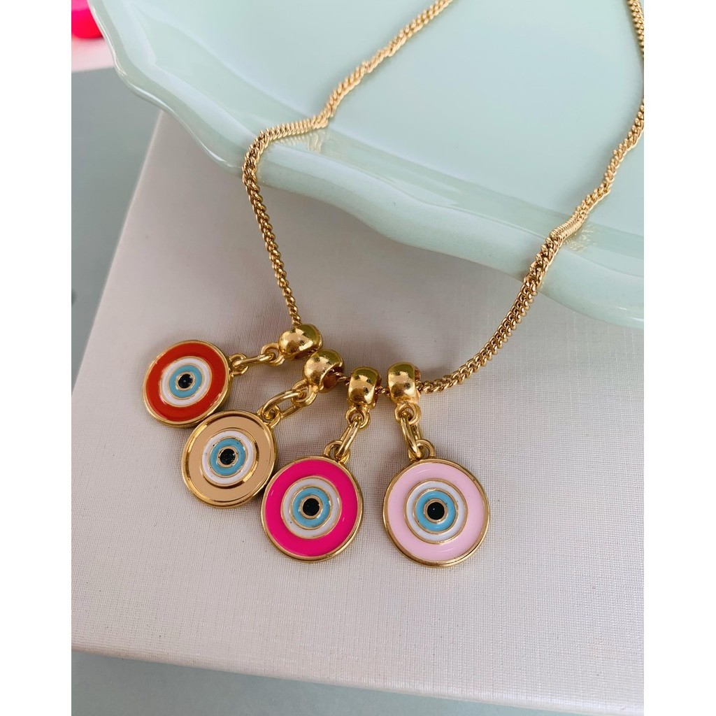 Semi Joia Colares choker olho grego esmaltado Maxi a ouro