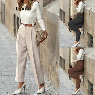 Lovito Calças Elegantes Com Presilhas Para Calças Lisas Para Mulheres LNL45130