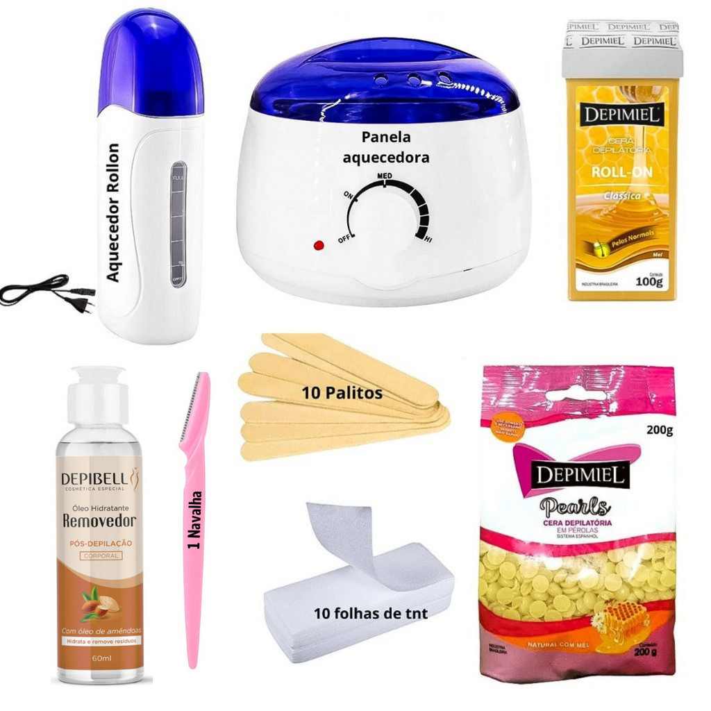 Kit Depilaçao Panela Cera MEL Quente Depimiel  Palitos Folhas De Tnt Aquecedor em Oferta na Shopee