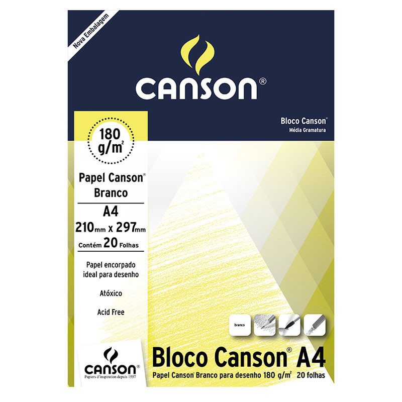 Bloco desenho branco A4 180g com 20 folhas Canson - Stationery