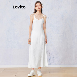 Lovito Vestido com Caimento Lisa e Casual para Mulheres L55AD101 (Branco)