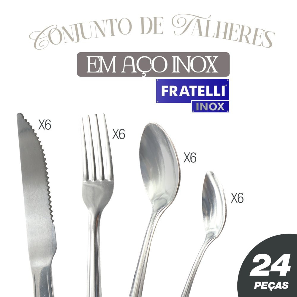 Jogo Garfo Faca Colheres Talheres Conjunto Faqueiro Clássico Inox 24 Peças