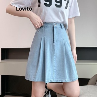 Lovito Saia Jeans Plissada Lisa Casual Para Mulheres LNE47155