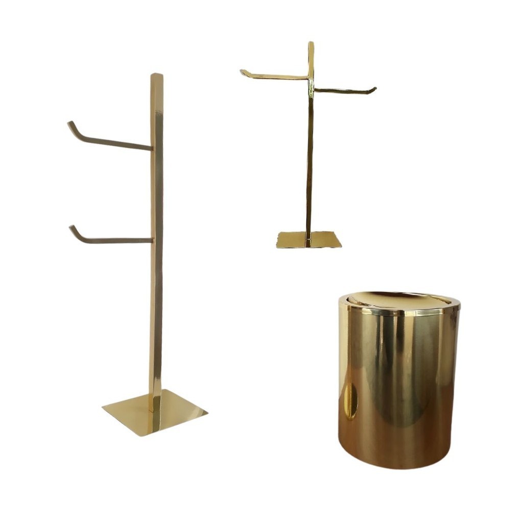 Kit Quadrado Dourado p/ Lavabo, Papeleira, Toalheiro E Lixeira KITQUDR3PC