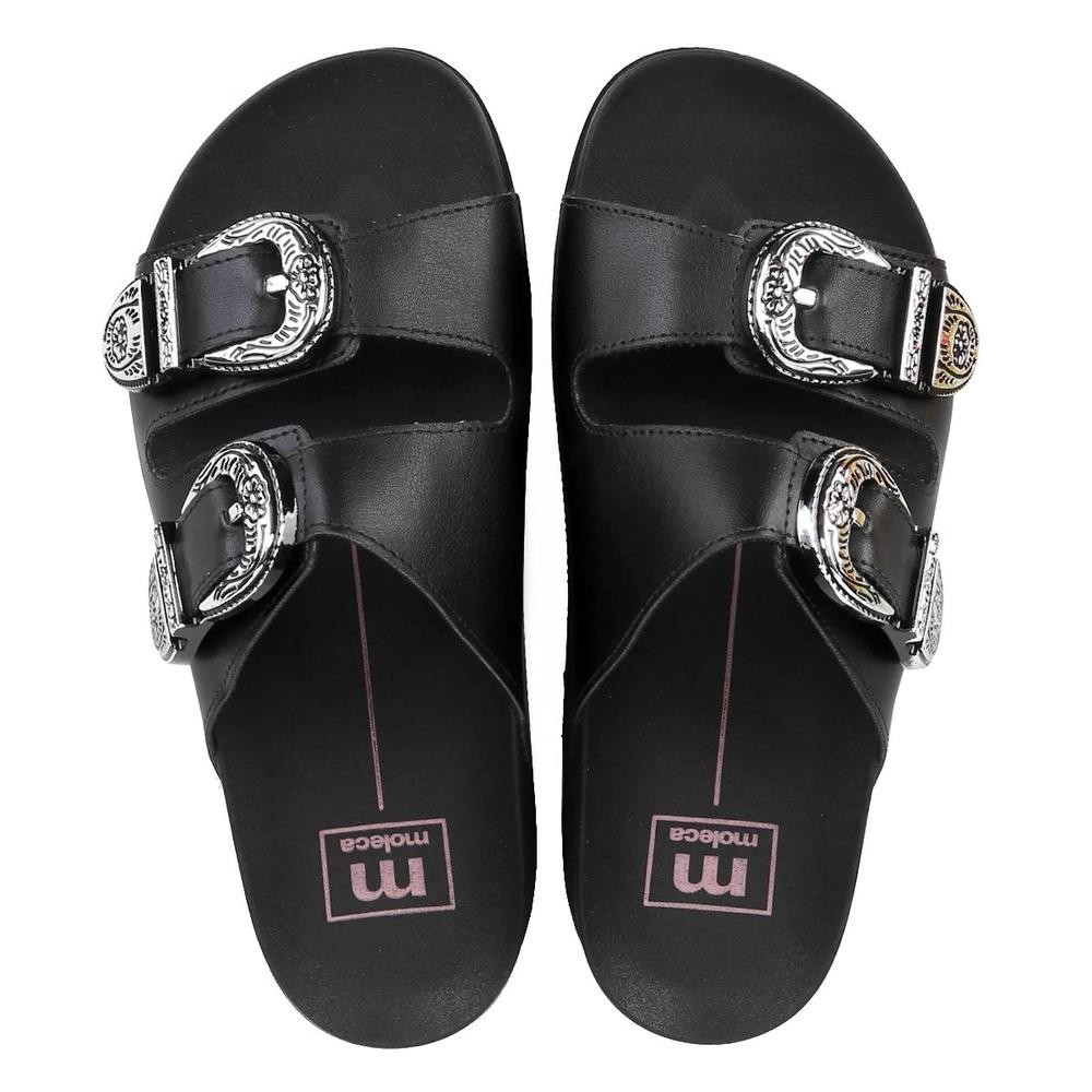 Rasteira Moleca Metal Fivelas - Preto - Women Shoes