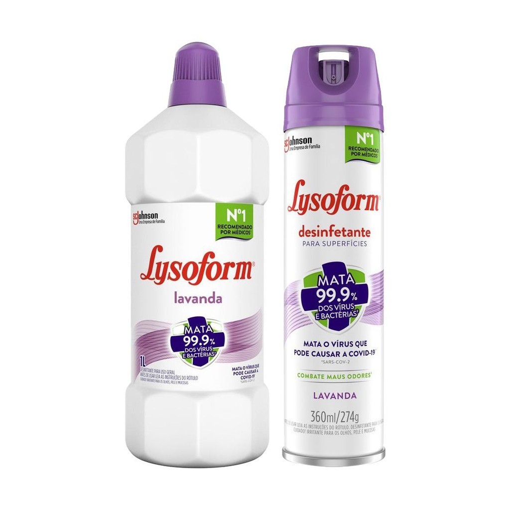 Kit Desinfetante Lysoform Lavanda 1L + Aerossol Lavanda 360ml em Oferta na Shopee