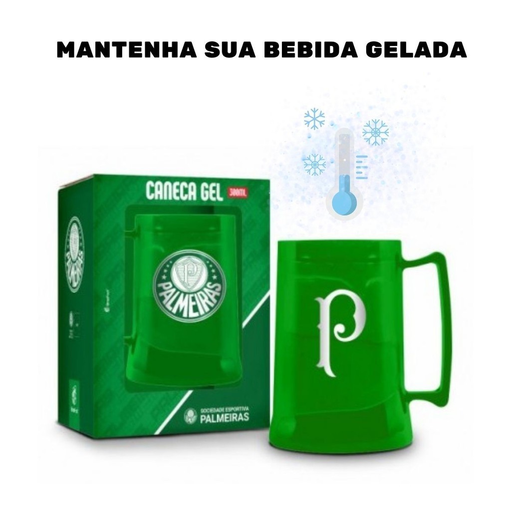 Caneca Copo Verde Gel 300ml Isolante Térmico Chopp Cerveja Time Clube Escudo Palmeiras Oficial Selo