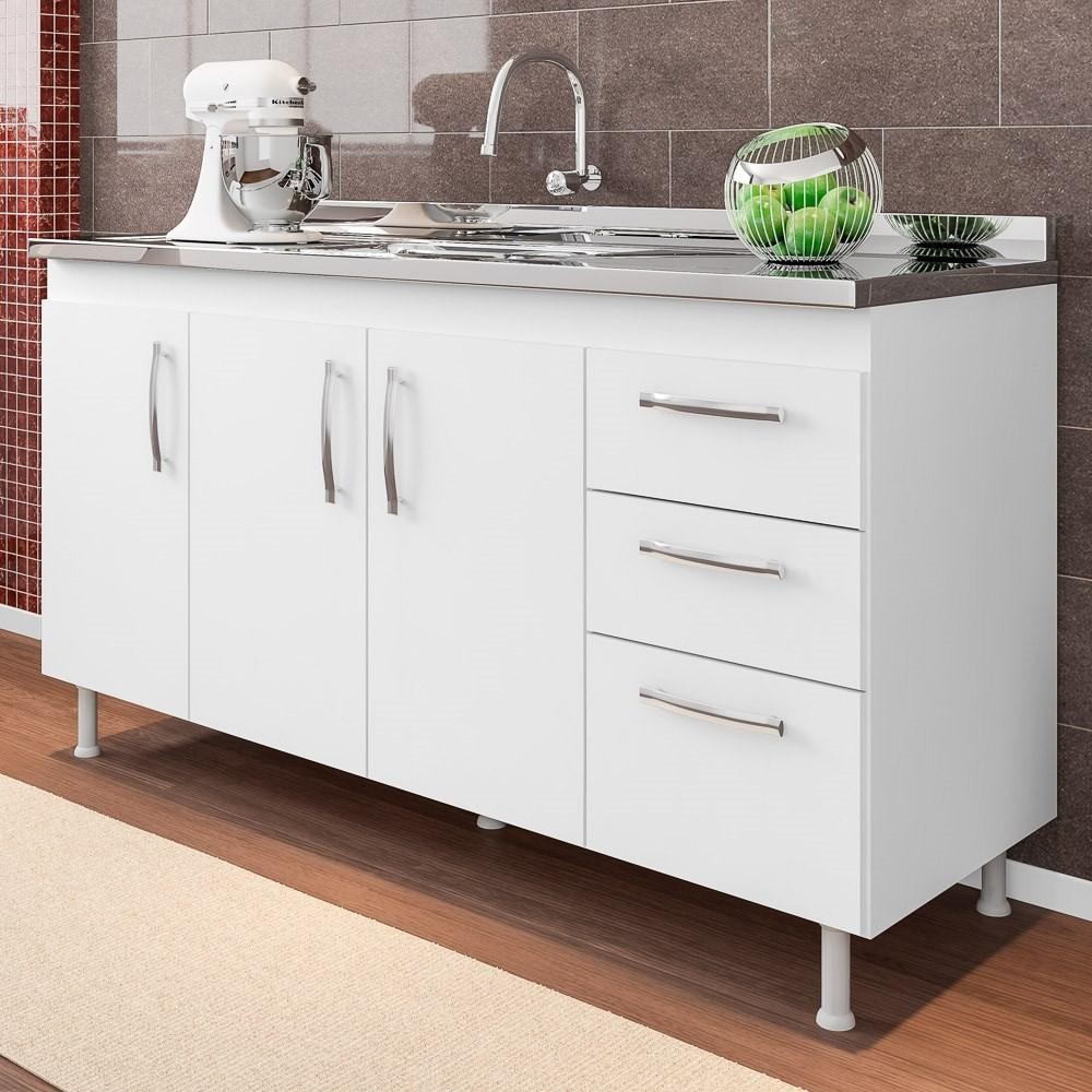 Balcão Gabinete Para Pia 160cm Nathan 3 Portas Branco - Nathy Móveis em Oferta na Shopee