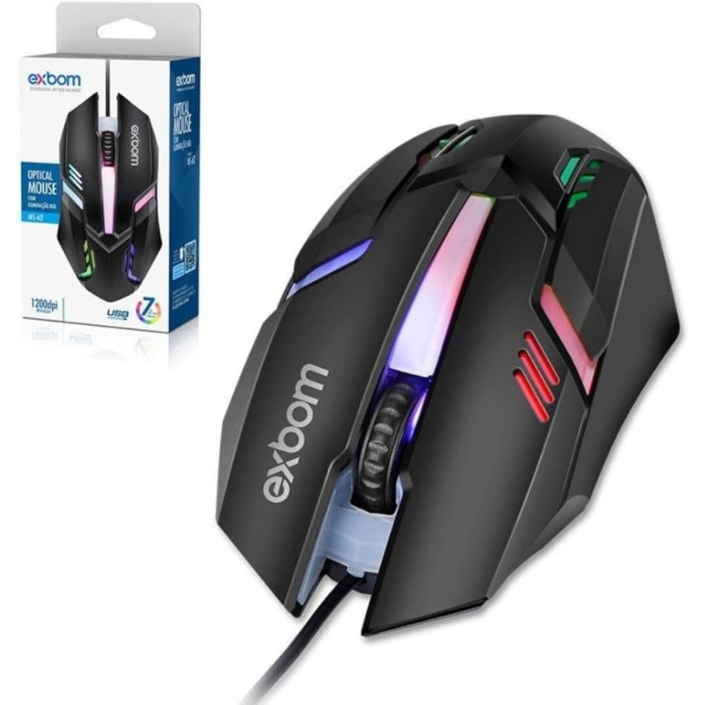 Mouse Gamer Optico Usb Led Rgb 1200DPI Exbom - MS-62