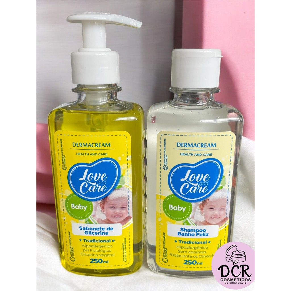 Kit Shampoo + Sabonete Liquido - Dermacream Love and Care Baby Tradicional 250ml Cada