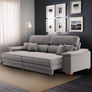 Sofá 3 Lugares Retrátil e Reclinável Nicolas Linho Cinza em Oferta na Shopee