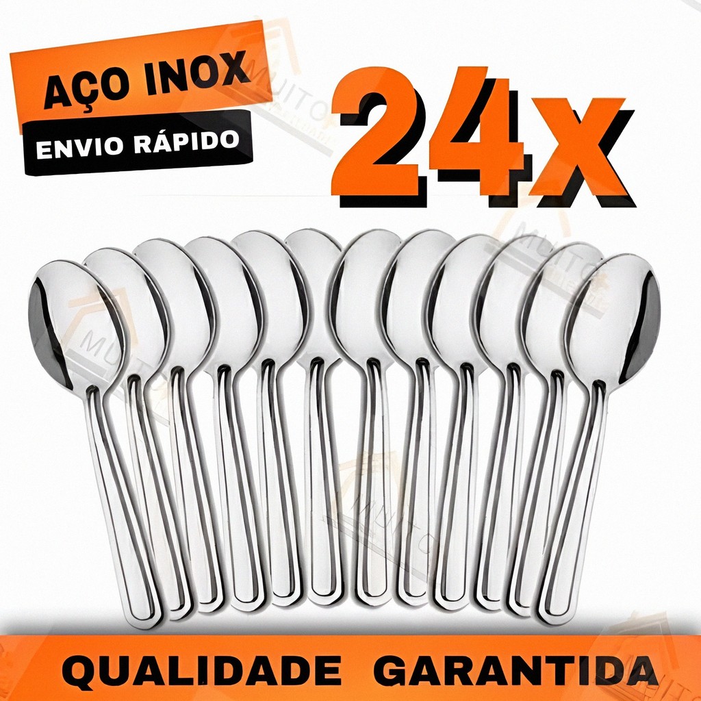 Jogo 24 Colher Talher Aço Inox Grande Luxo Sopa Bar Restaurante Buffet Faqueiro Casa