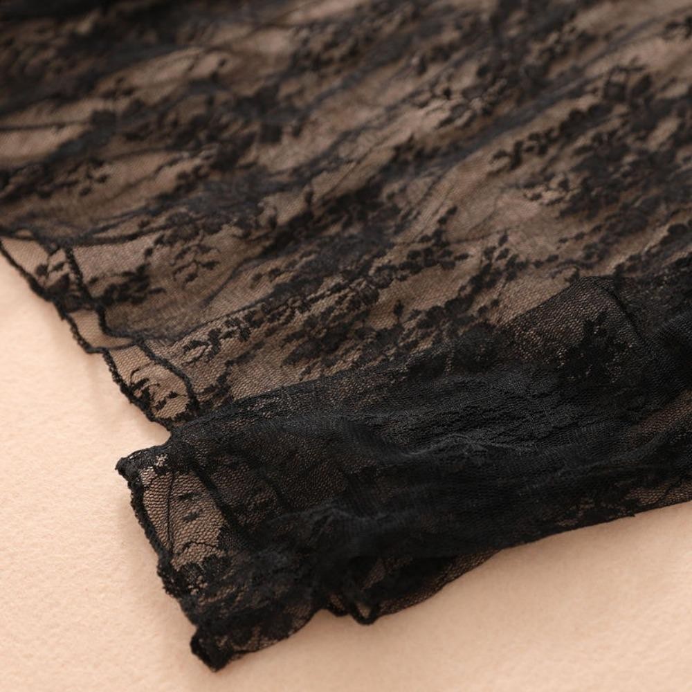 Roupas Femininas De Festa , Camisa De Renda De Manga Comprida Com Perspectiva Oca , Top De Malha Transparente Gola Meia — imagem 2 de 2