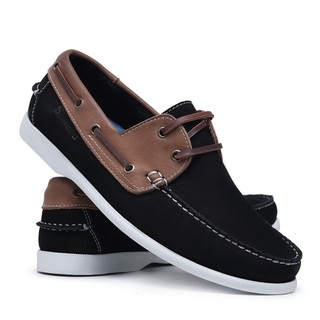 Mocassim Masculino Dockside Viena Preto e Marrom Conforto Drive Couro Legítimo Solado Borracha 606