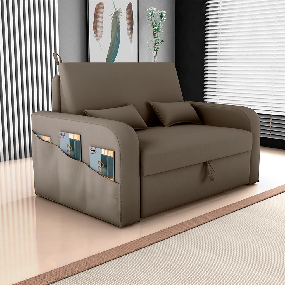 Sofá-Cama Casal 2 Lugares Lady Dai com Baú Suede Capuccino em Oferta na Shopee