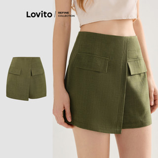 (Lovito Refine) Shorts elegantes com bolso falso liso 2 em 1 para mulheres L119BR017 em Oferta na Shopee