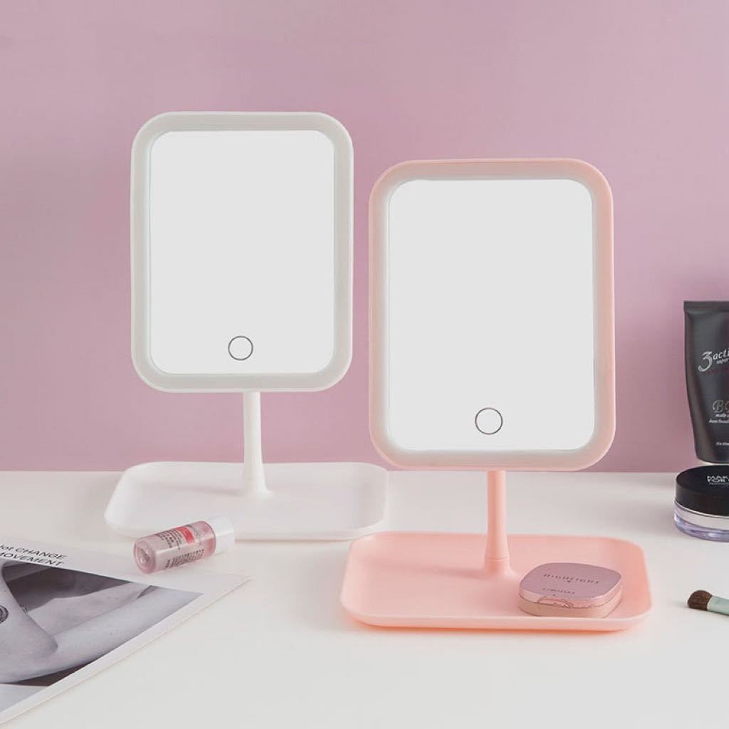 Espelho de mesa retangular para maquiagem com luz de LED TG