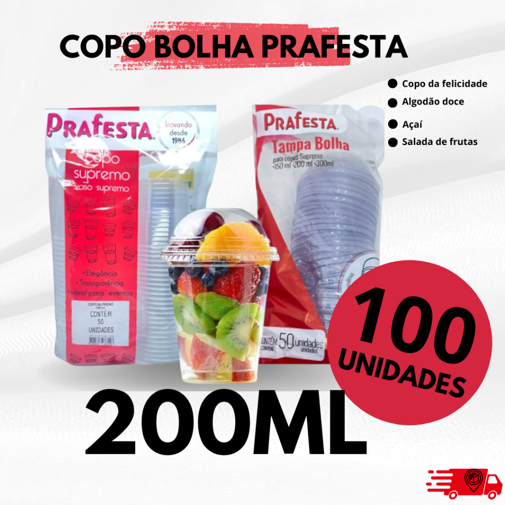 PraFesta copo bolha com tampa sem furo 200ml , acai , doce , pipoca