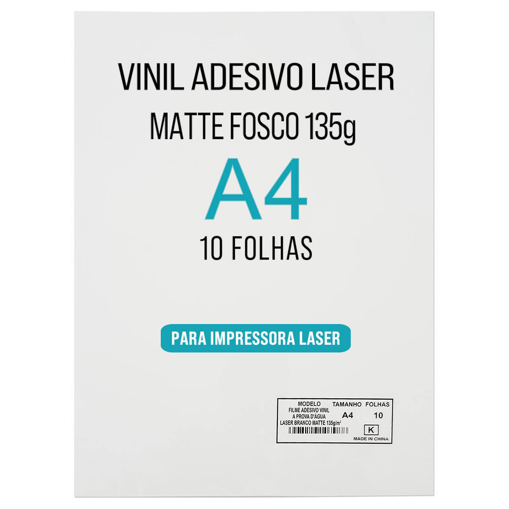 Adesivo Vinil Laser Branco Fosco Matte 135g A4 À Prova D'Água Filme Adesivo PVC com 10 Folhas