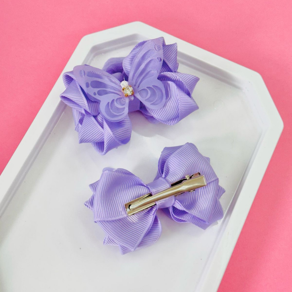 Duplinha de Laço Lilás e Outras cores / Dupla de laço Infantil de Borboleta seda / Laço F em Oferta na Shopee