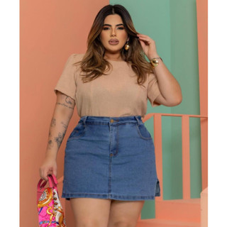 Saia Shorts Por Baixo Plus Size Cintura Alta Com Elastano Luxo em Oferta na Shopee
