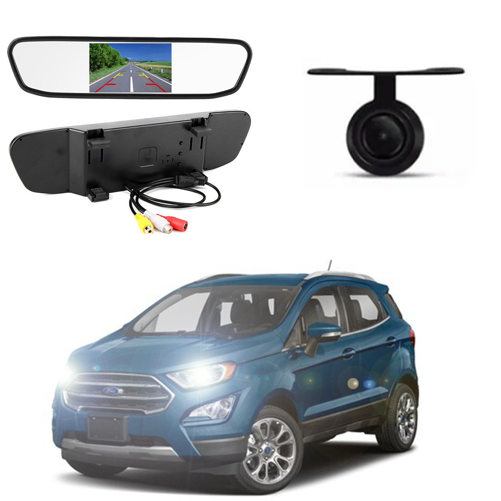 Kit Completo Espelho Retrovisor LCD 4.3 + Câmera de Ré Ecosport 2014 2015 2016 2017 2018 2019 2020 2021
