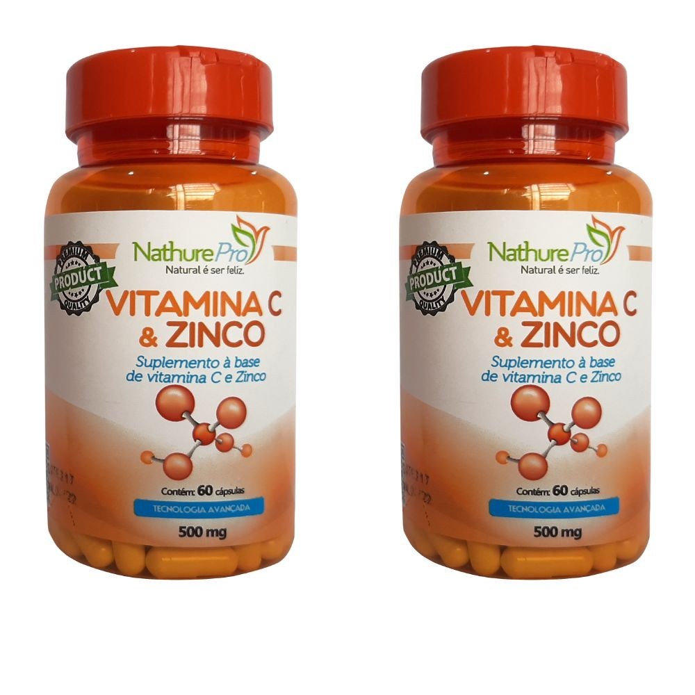 Kit 2 Suplemento Alimentar - Vitamina C e Zinco 60 Cápsulas 500mg - Matéria prima importada!