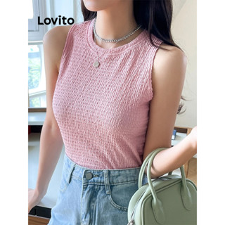 Lovito Regata Casual Em Jacquard Liso Para Mulheres LBL07124