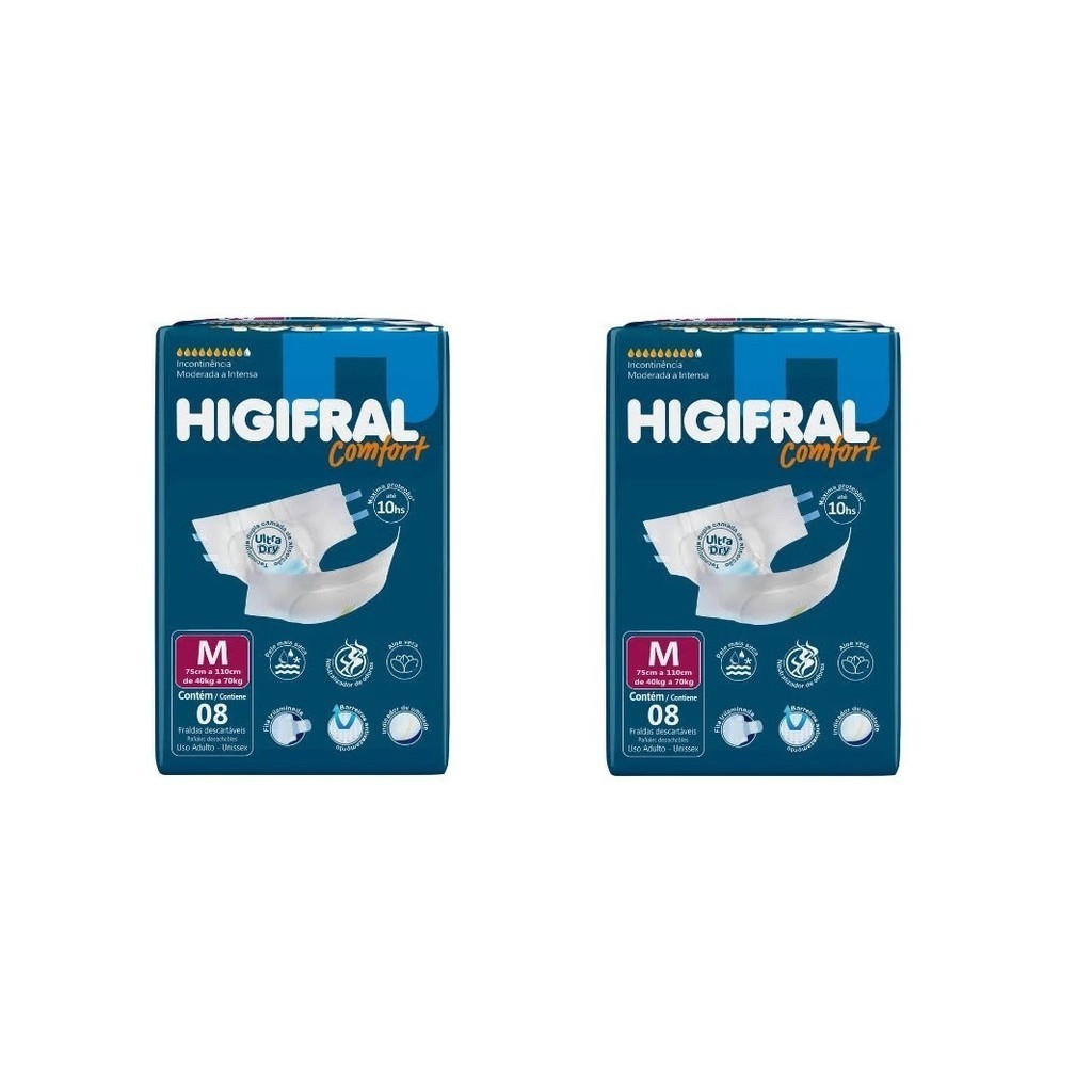 Kit 2 Fralda Adulto Higifral Confort M Com 8 Und - Eurofral