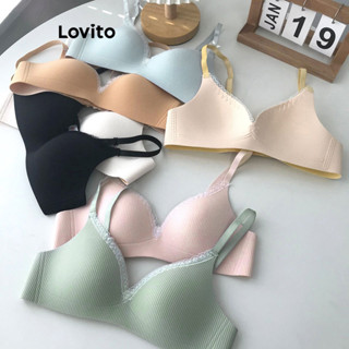 Lovito Sutiã Casual De Cintura Elástica Com Estrutura Lisa Para Mulheres LNE31267 (Rosa Claro/Verde Claro/Azul Claro/Branco/Preto)