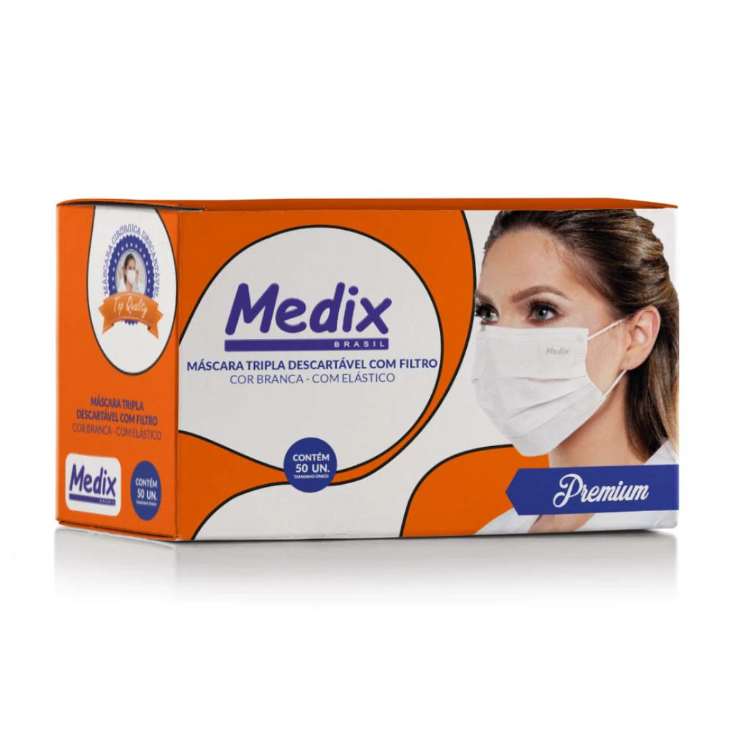 Máscara Medix Tripla Descartável Com Filtro Branca Caixa 50 Un
