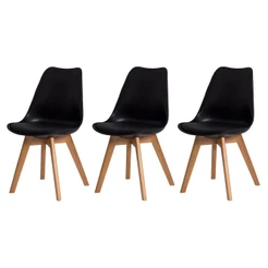 Kit 3 Cadeiras Estofada Para Cozinha Jantar Saarinen Leda Design Base Madeira Wood Preta