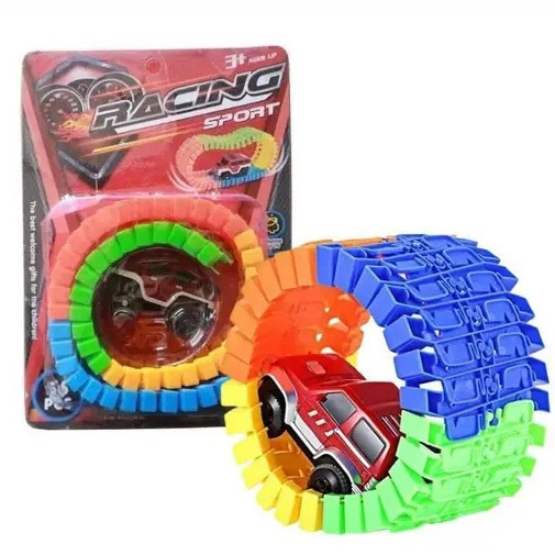 Pista Trilho Mágica Maluca Monte 56 Peças Carrinho Com Luz - Racing Sport